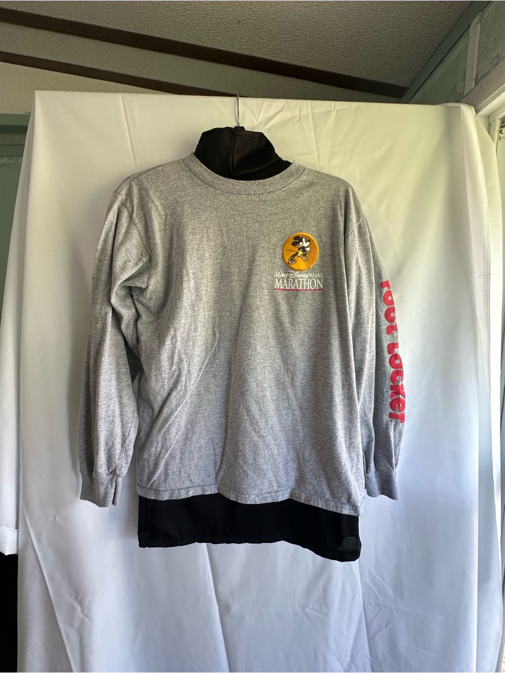 Unbranded Grey Walt Disney Marathon Crewneck Sweatshirt with Red Sleeve Text
